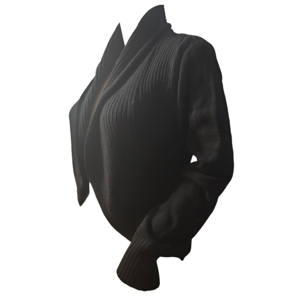 H&M Ribbed Basic Cardigan Size Small Long Sleeve Open Front Black Shawl Collar